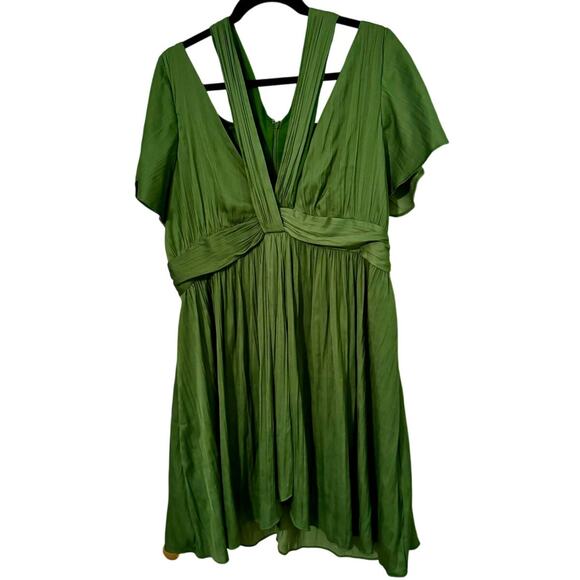 Anthropologie Deep V-Neck Vibrant Mini Dress - Green - Size 16 - Picture 7 of 9
